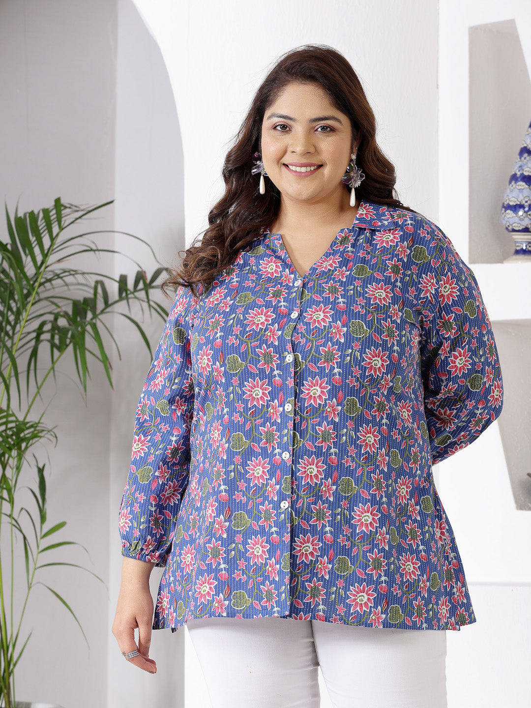Stylum blue cotton printed top – wholesale manufacturer & exporter from India
